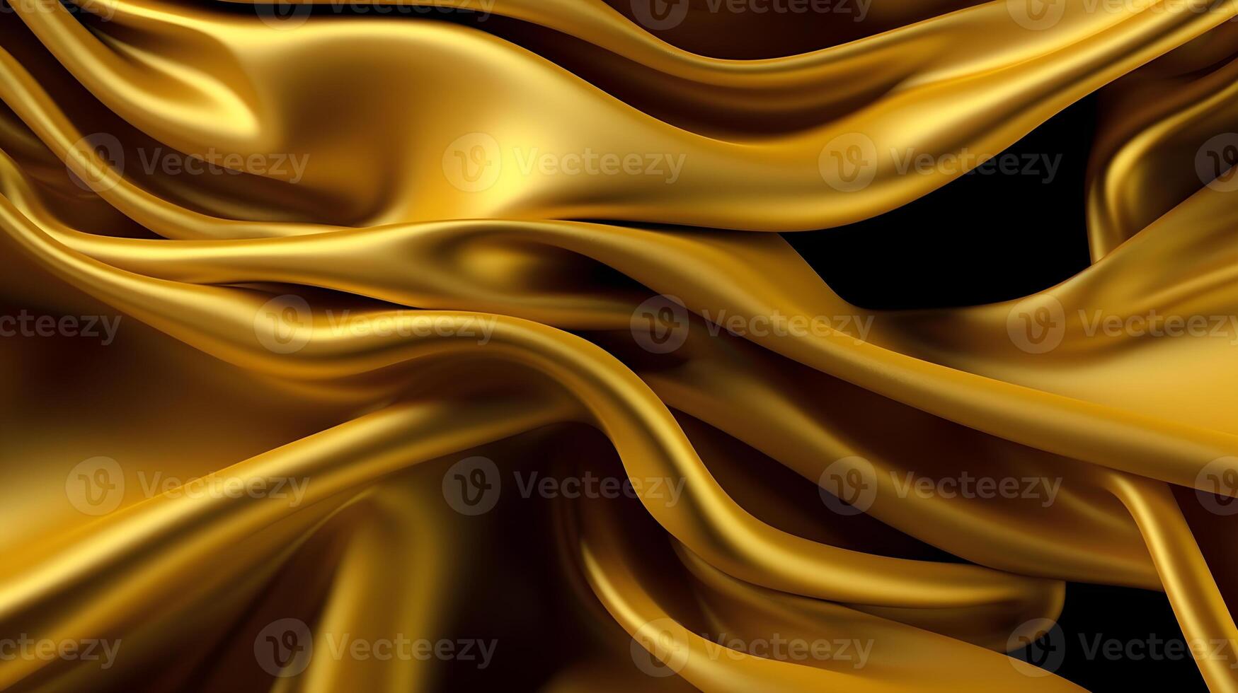 goud glimmend luxe draperen satijn kleding stof Aan zwart achtergrond. ai gegenereerd foto