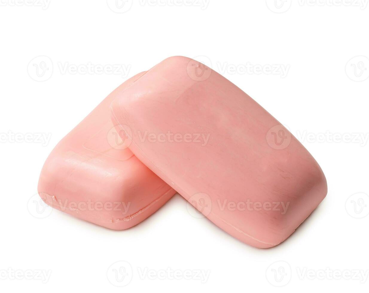 twee droog roze zeep bars in stack geïsoleerd Aan wit achtergrond met knipsel pad foto