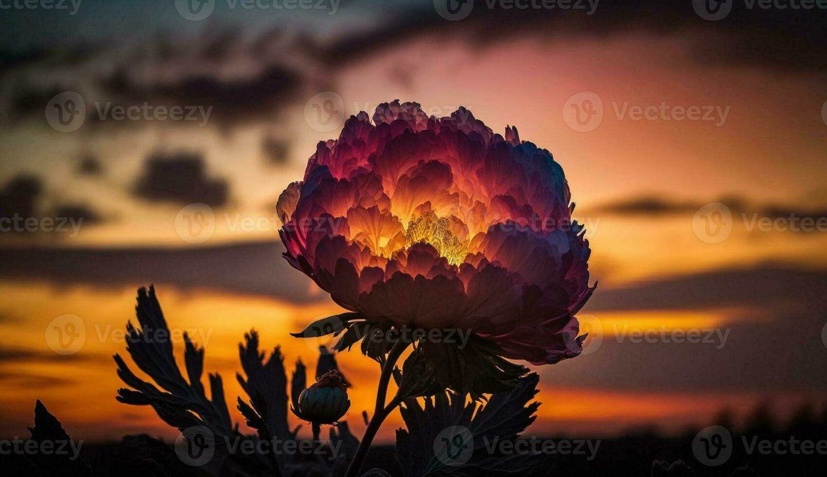 zonsondergang lucht bloeiend levendig kleuren een romantisch backdrop gegenereerd door ai foto