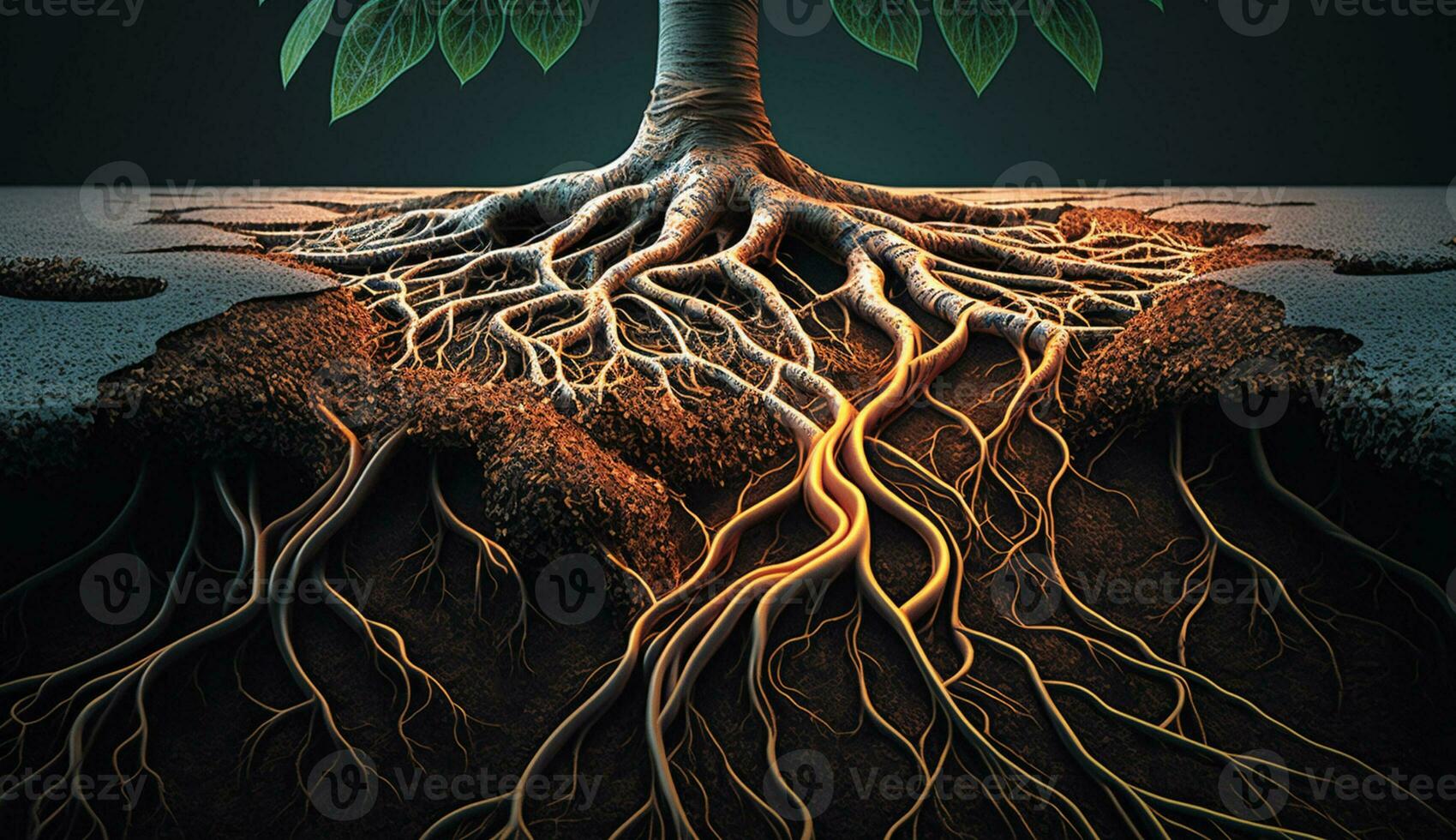 boom wortel wendingen en golven symboliseert groei gegenereerd door ai foto