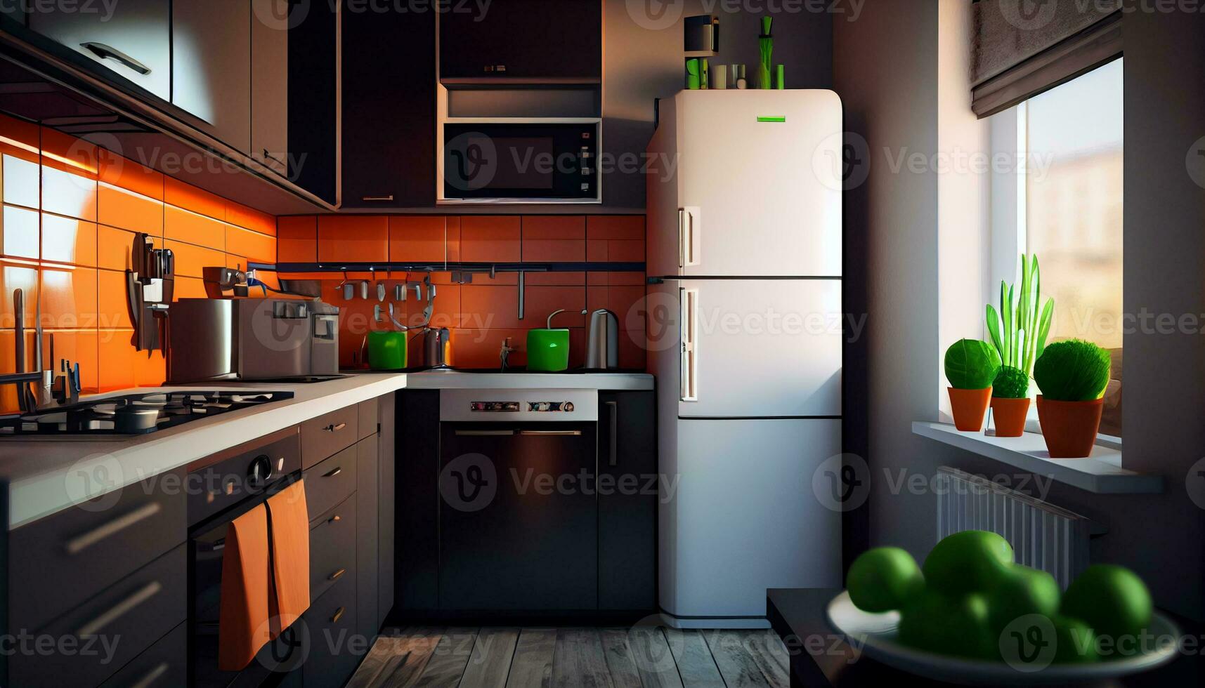 modern keuken ontwerp met roestvrij staal huishoudelijke apparaten ,generatief ai foto