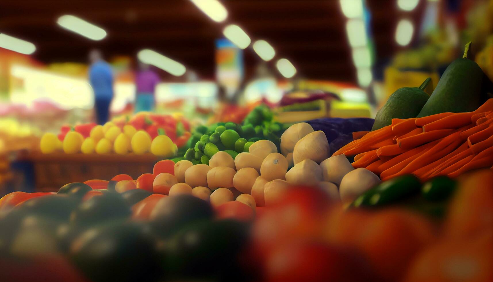 fruit en groenten in supermarkt staan ,generatief ai foto
