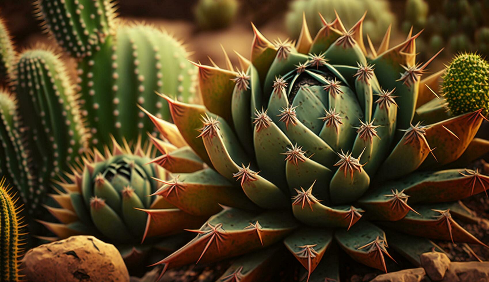 dichtbij omhoog van een scherp doorn Aan groen sappig ,generatief ai foto