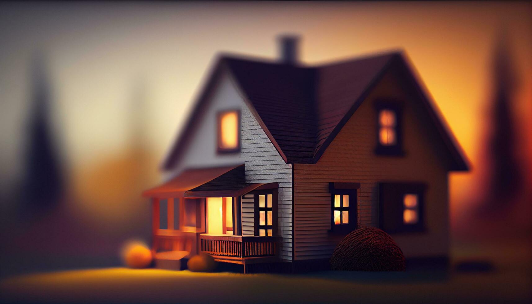 architectuur van klein hout huisje Bij nacht ,generatief ai foto