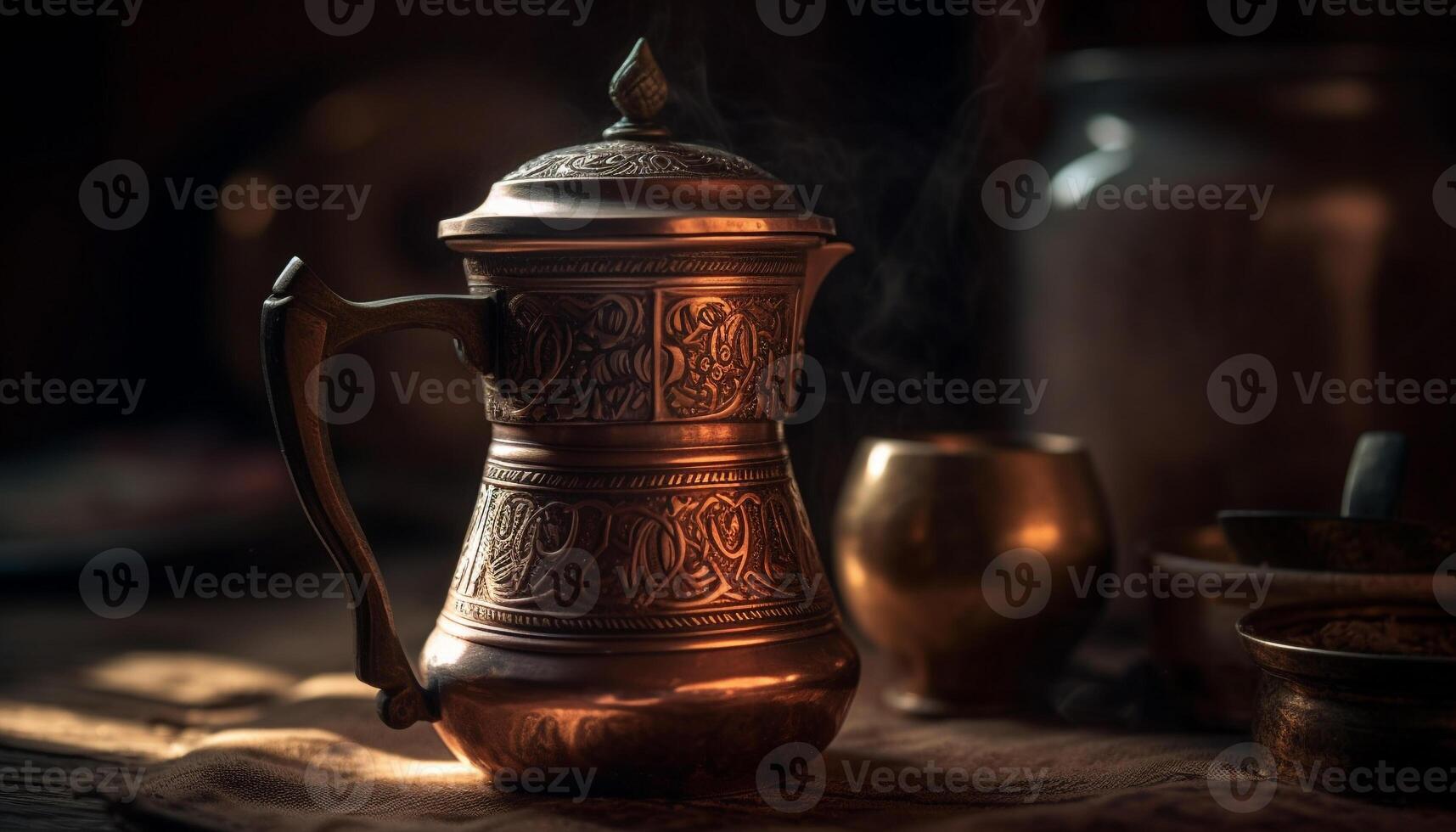 antiek aardewerk theepot, een rustiek souvenir van Turks cultuur gegenereerd door ai foto