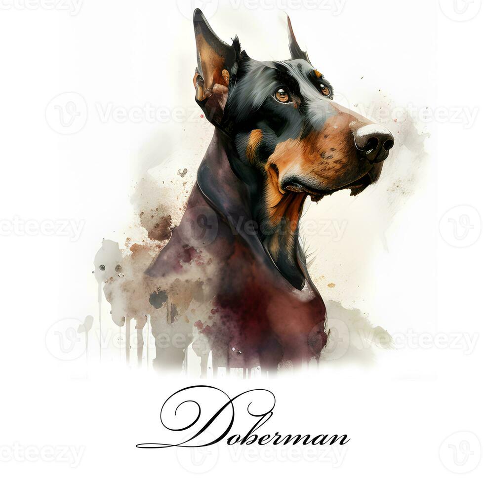 waterverf illustratie van een single hond ras doberman. ai gegenereerd. hond portret. foto