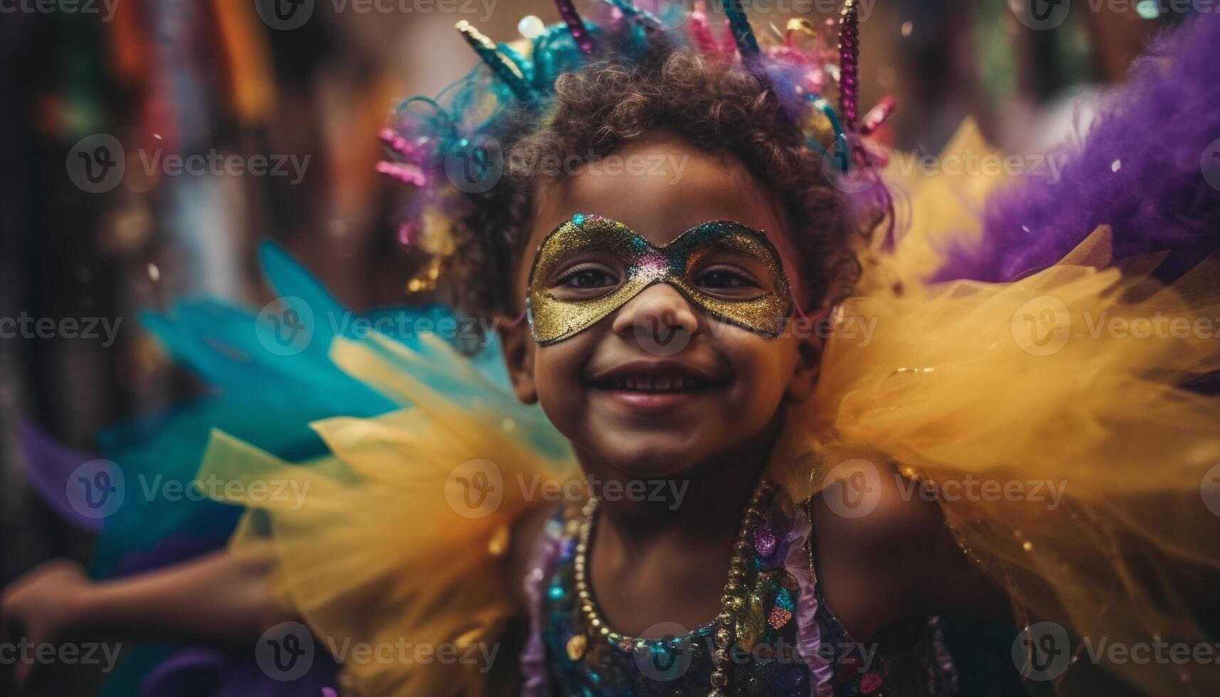 schattig meisjes in traditioneel kostuum genieten carnaval nacht gegenereerd door ai foto