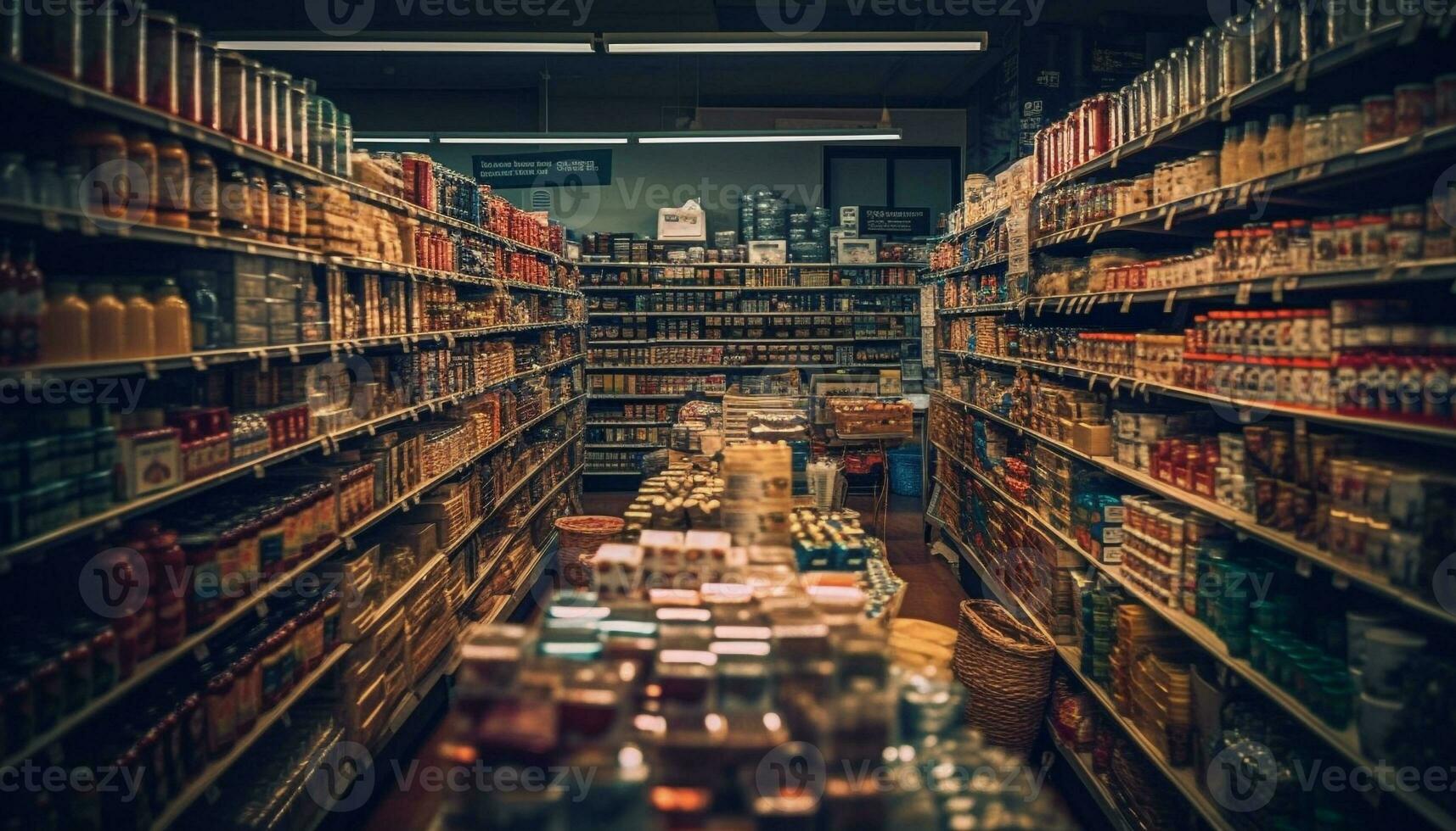 overvloed van keuze in groot supermarkt gangpad gegenereerd door ai foto