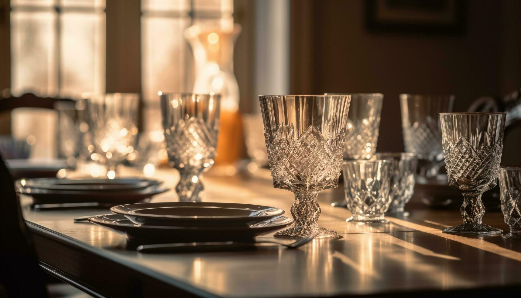 luxe wijnglas weerspiegelt elegant dining kamer decor gegenereerd door ai foto