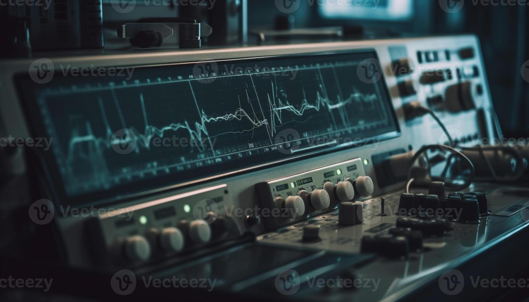 musical uitrusting verlichte in een modern nachtclub gegenereerd door ai foto