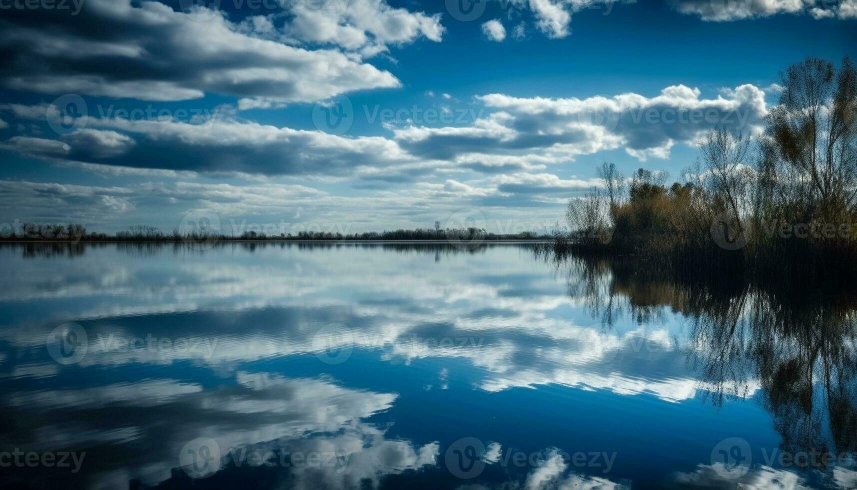 rustig water reflectie, natuur kleurrijk canvas Bij dageraad gegenereerd door ai foto