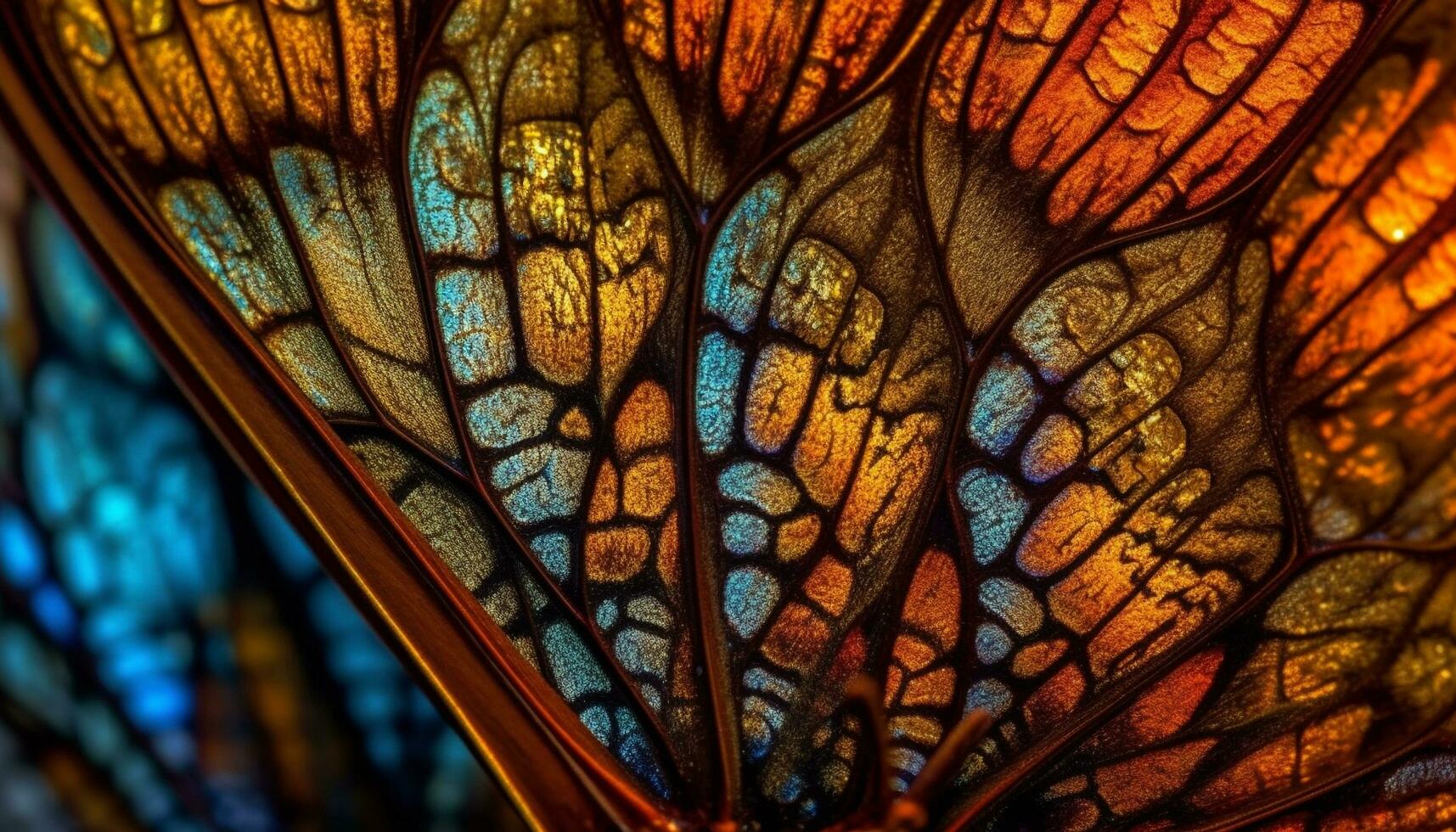 levendig herfst bladeren patroon Aan gebrandschilderd glas venster gegenereerd door ai foto