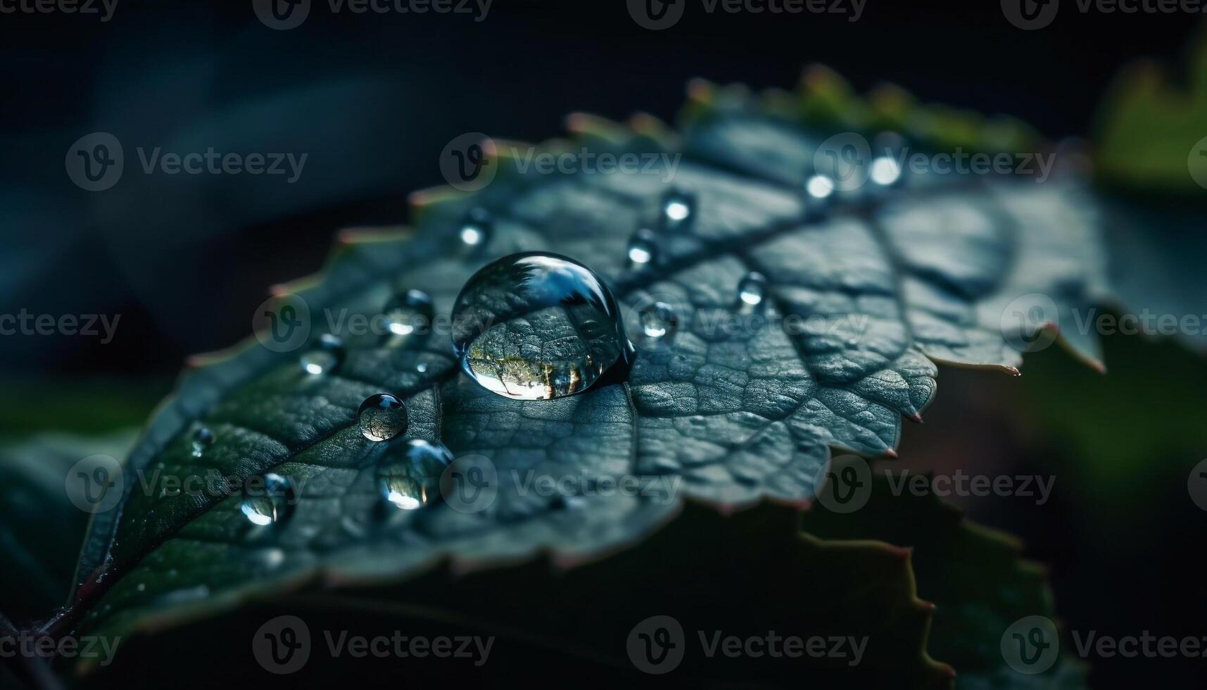 vers groen blad versierd in ochtend- dauw druppels gegenereerd door ai foto