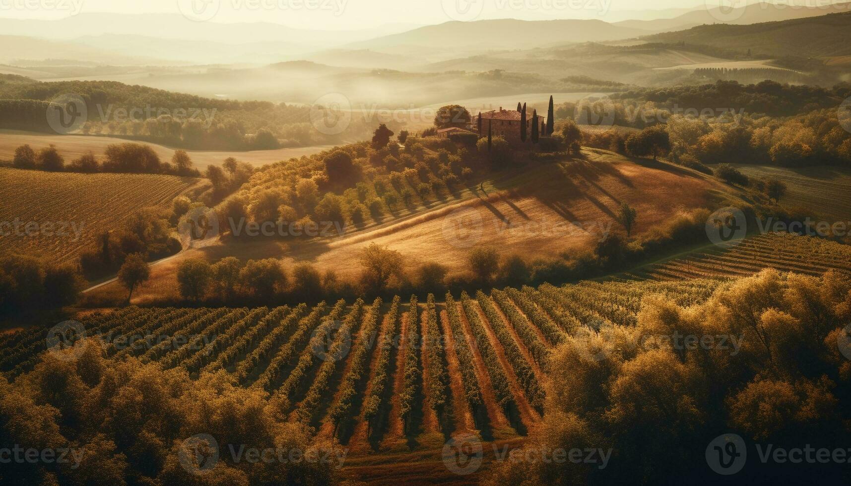 rustiek wijngaard landschap Bij dageraad in chianti regio gegenereerd door ai foto