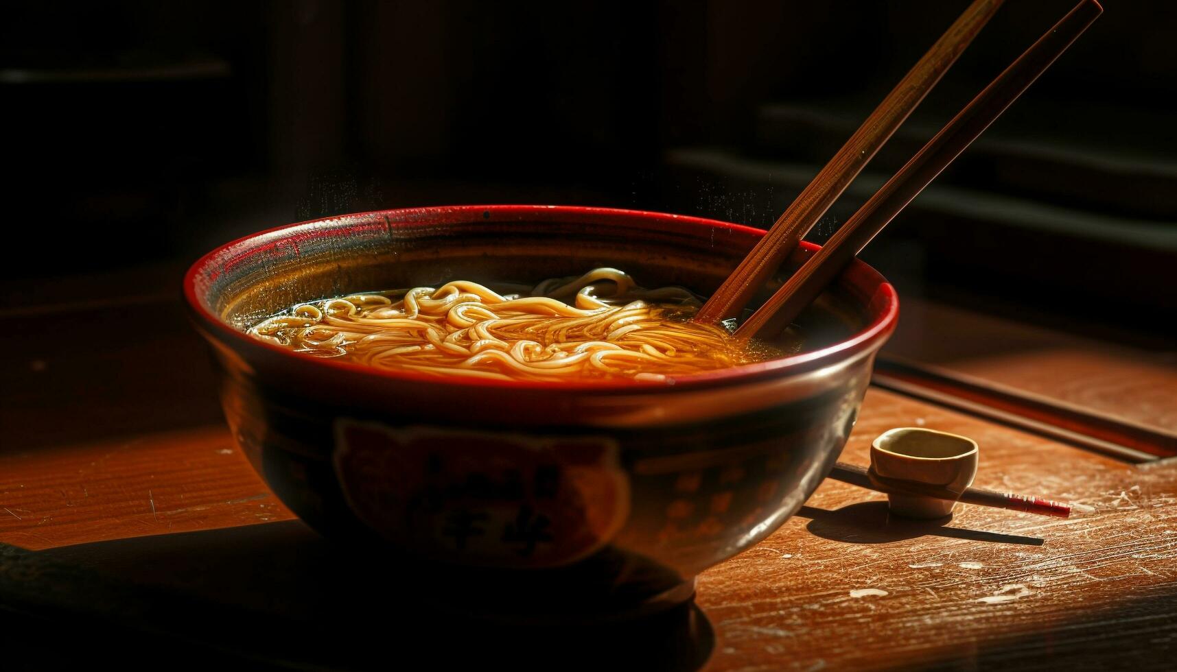 fijnproever kom van ramen met vers groenten gegenereerd door ai foto