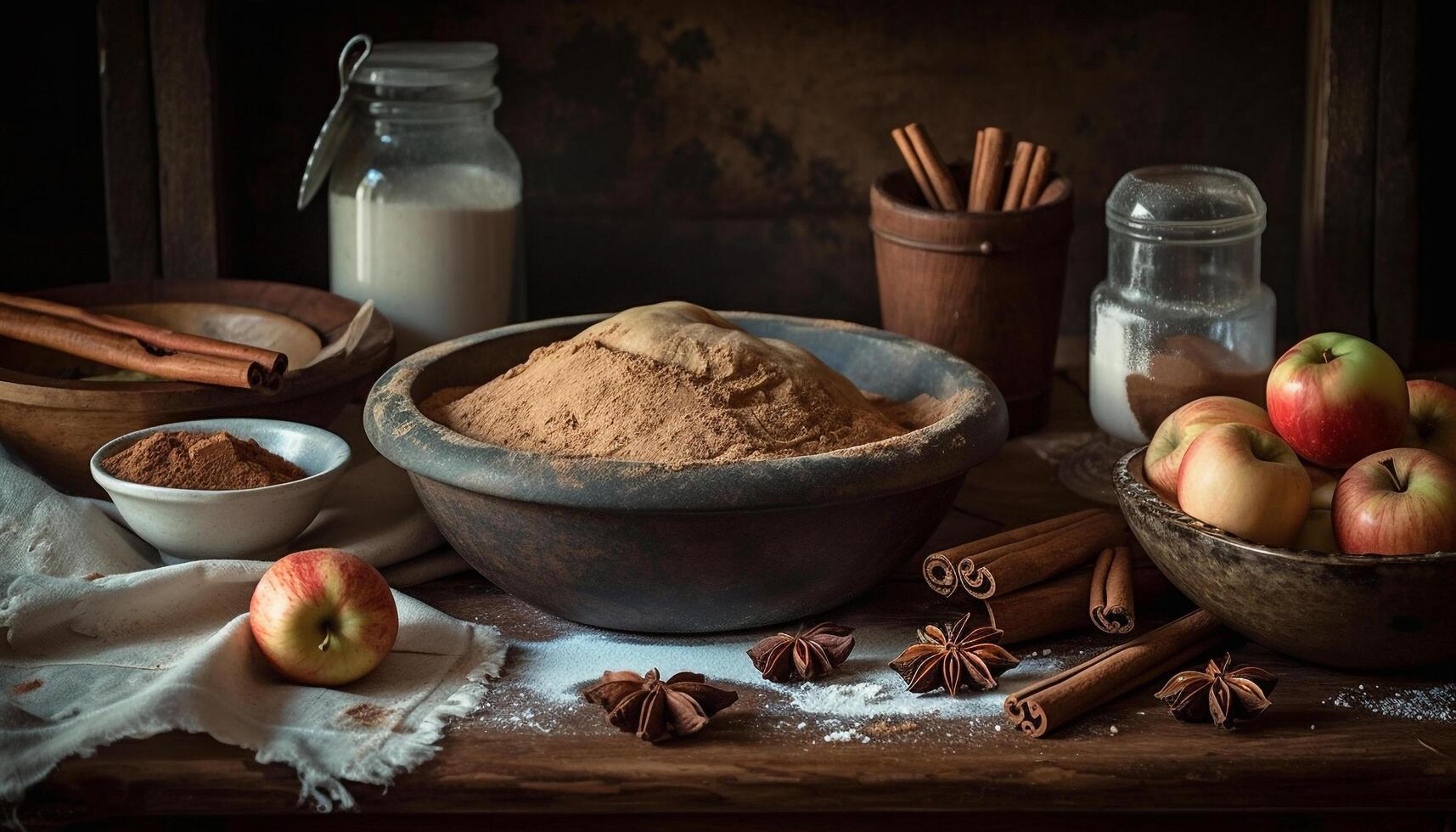 eigengemaakt appel havermout koekjes Aan rustiek tafel gegenereerd door ai foto