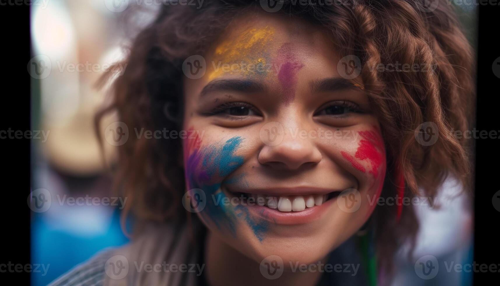 vrolijk kind met gezicht verf viert patriottisme gegenereerd door ai foto