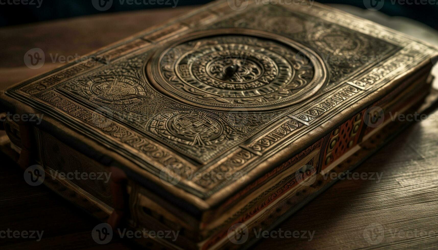 antiek houten Bijbel, symbool van geestelijkheid en wijsheid gegenereerd door ai foto