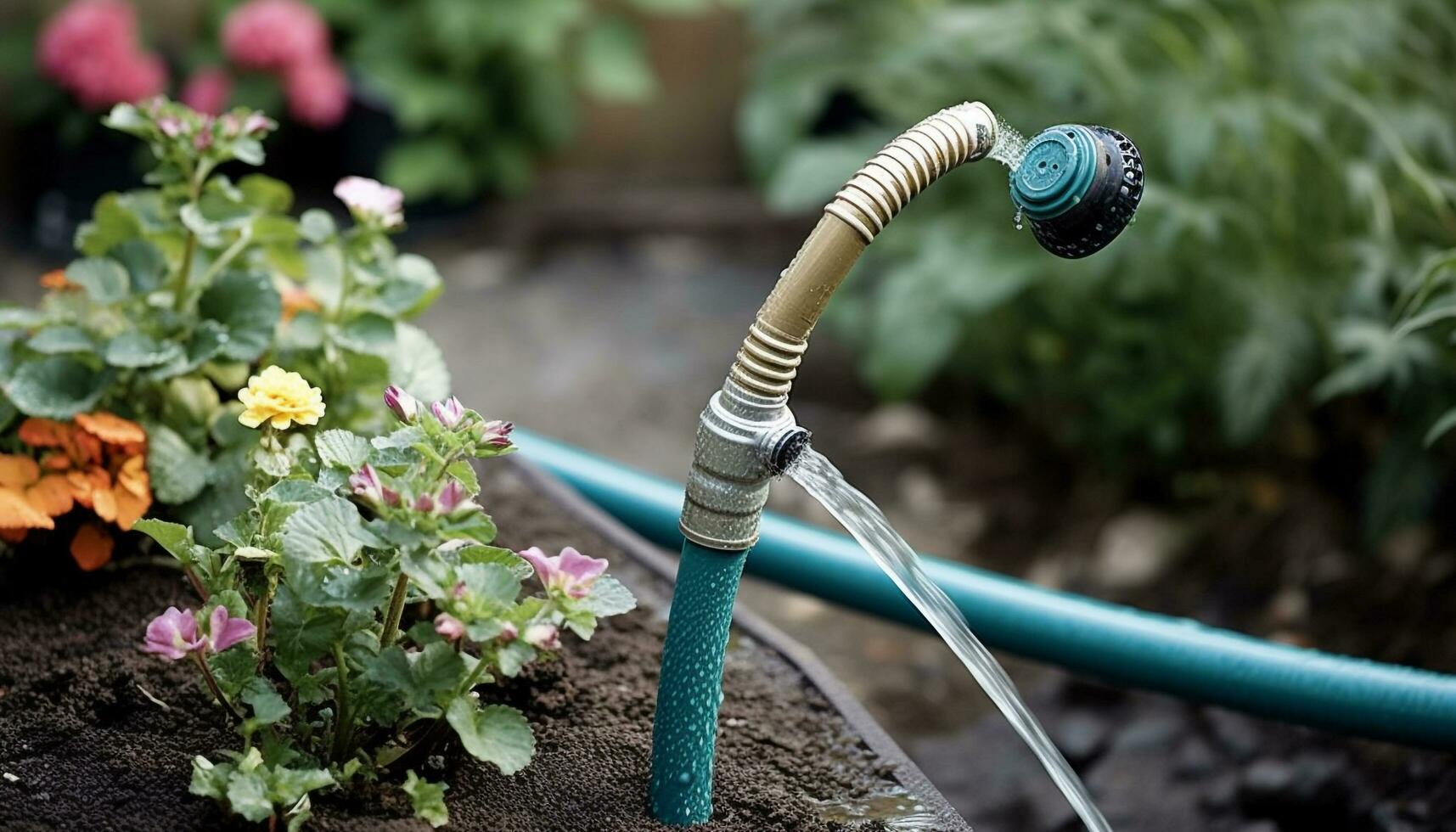 vers groen bladeren sproeien water met sproeier gegenereerd door ai foto