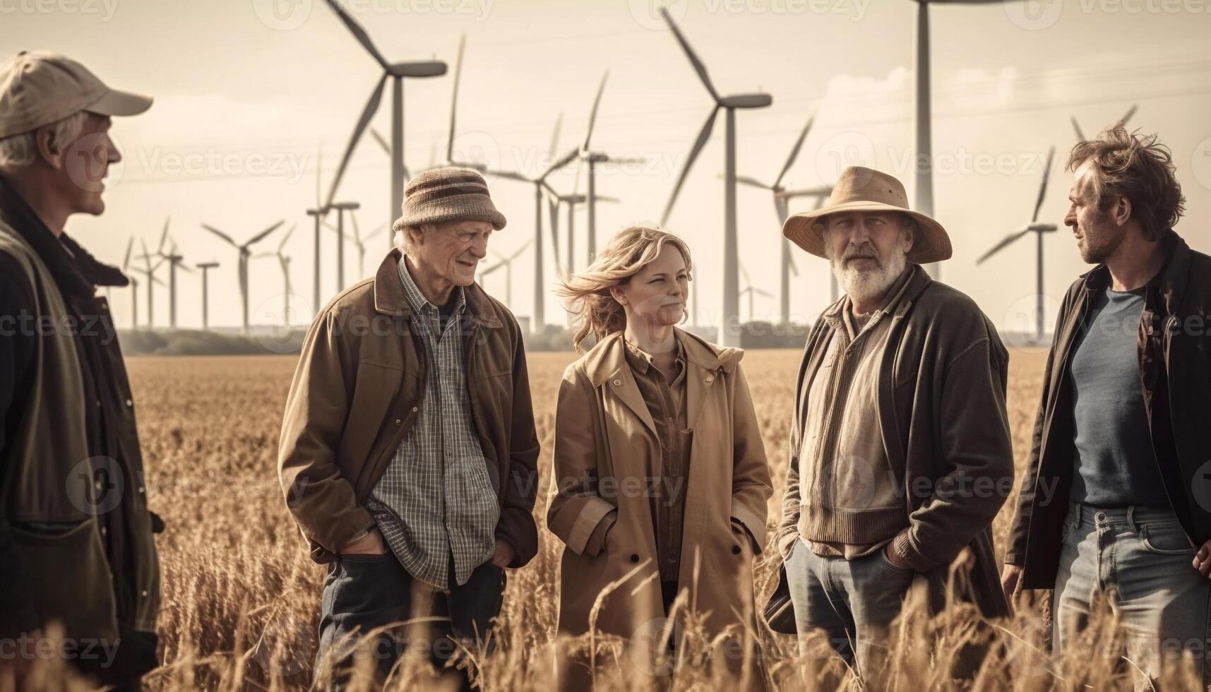 groep van boeren harnas wind voor macht gegenereerd door ai foto