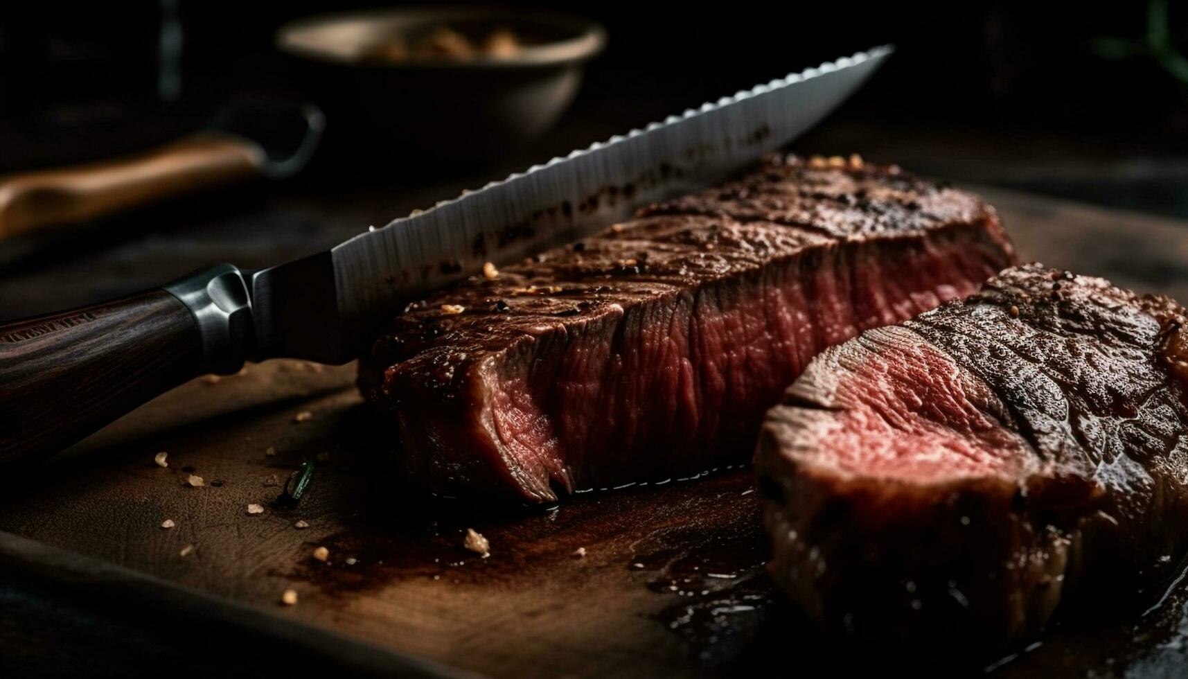 gegrild filet steak Aan rustiek hout rooster gegenereerd door ai foto