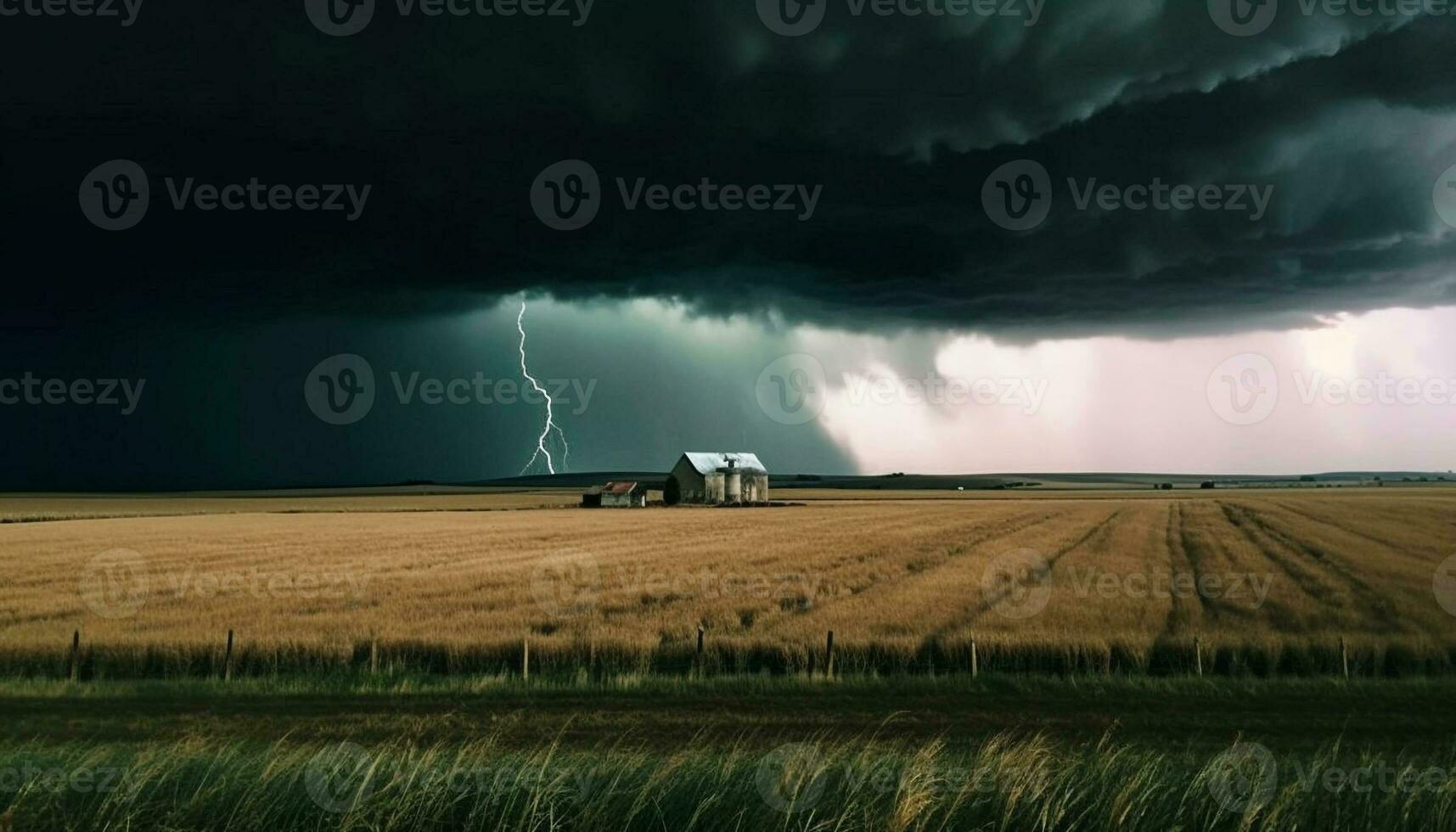 elektriciteit pieken door onheilspellend storm wolk landschap gegenereerd door ai foto