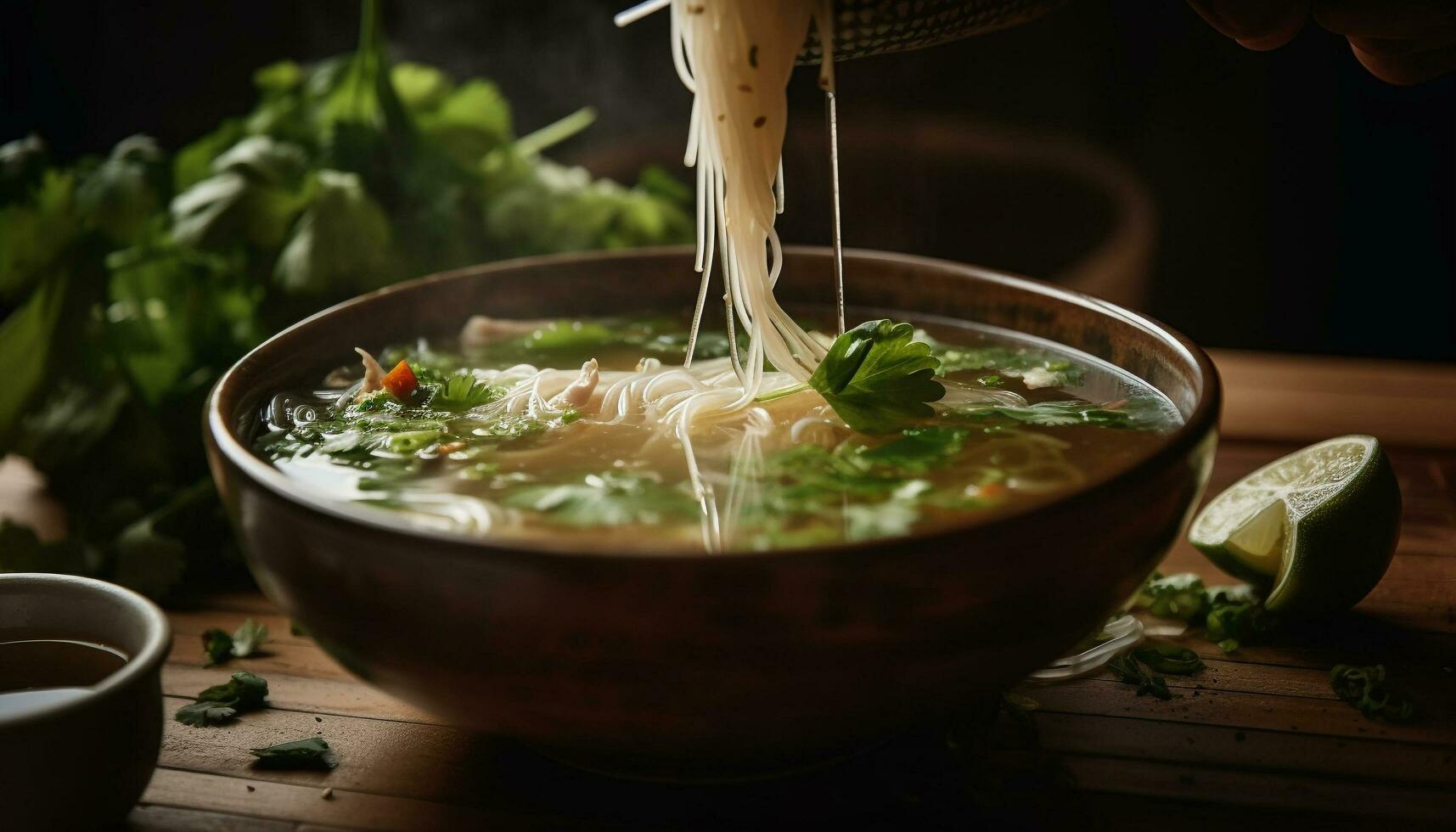 vers groente soep in rustiek serviesgoed kom gegenereerd door ai foto