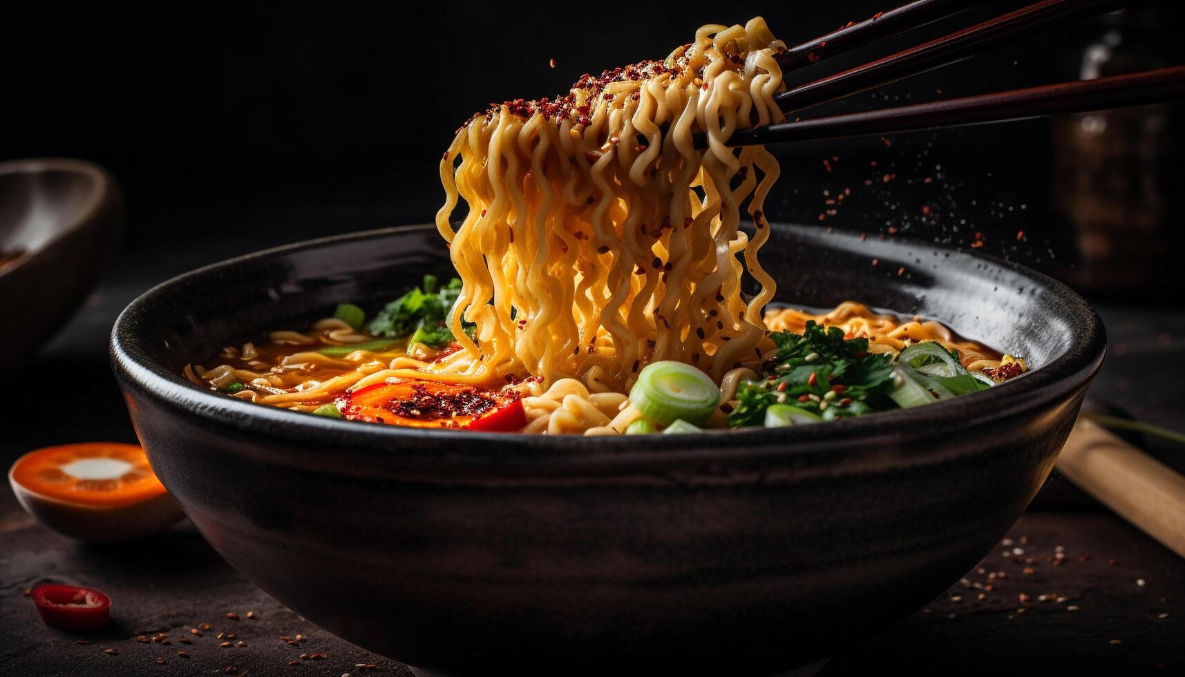 vers gekookt eigengemaakt noodle soep met groenten gegenereerd door ai foto