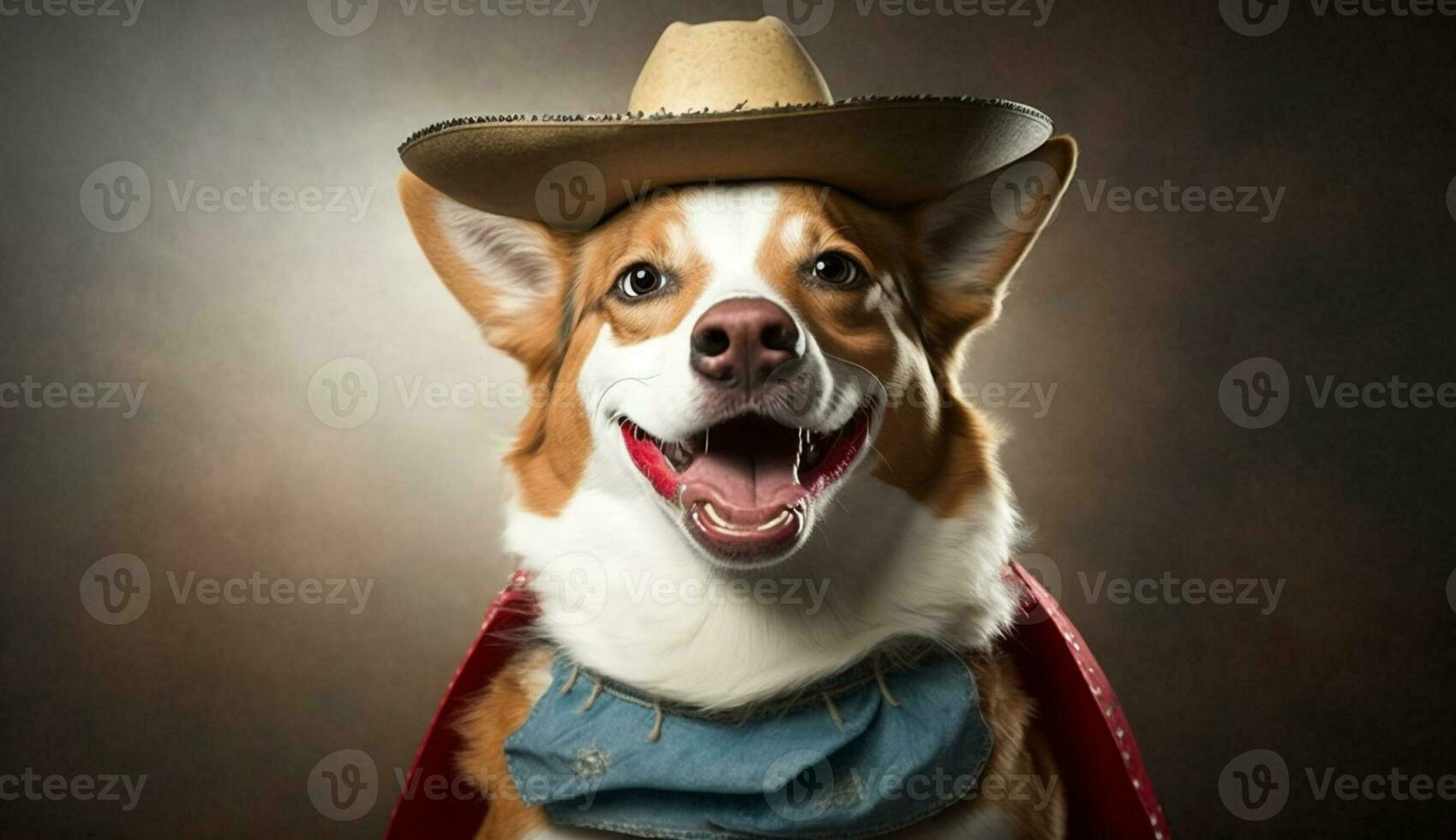 schattig terriër puppy gekleed net zo cowboy glimlacht buitenshuis gegenereerd door ai foto