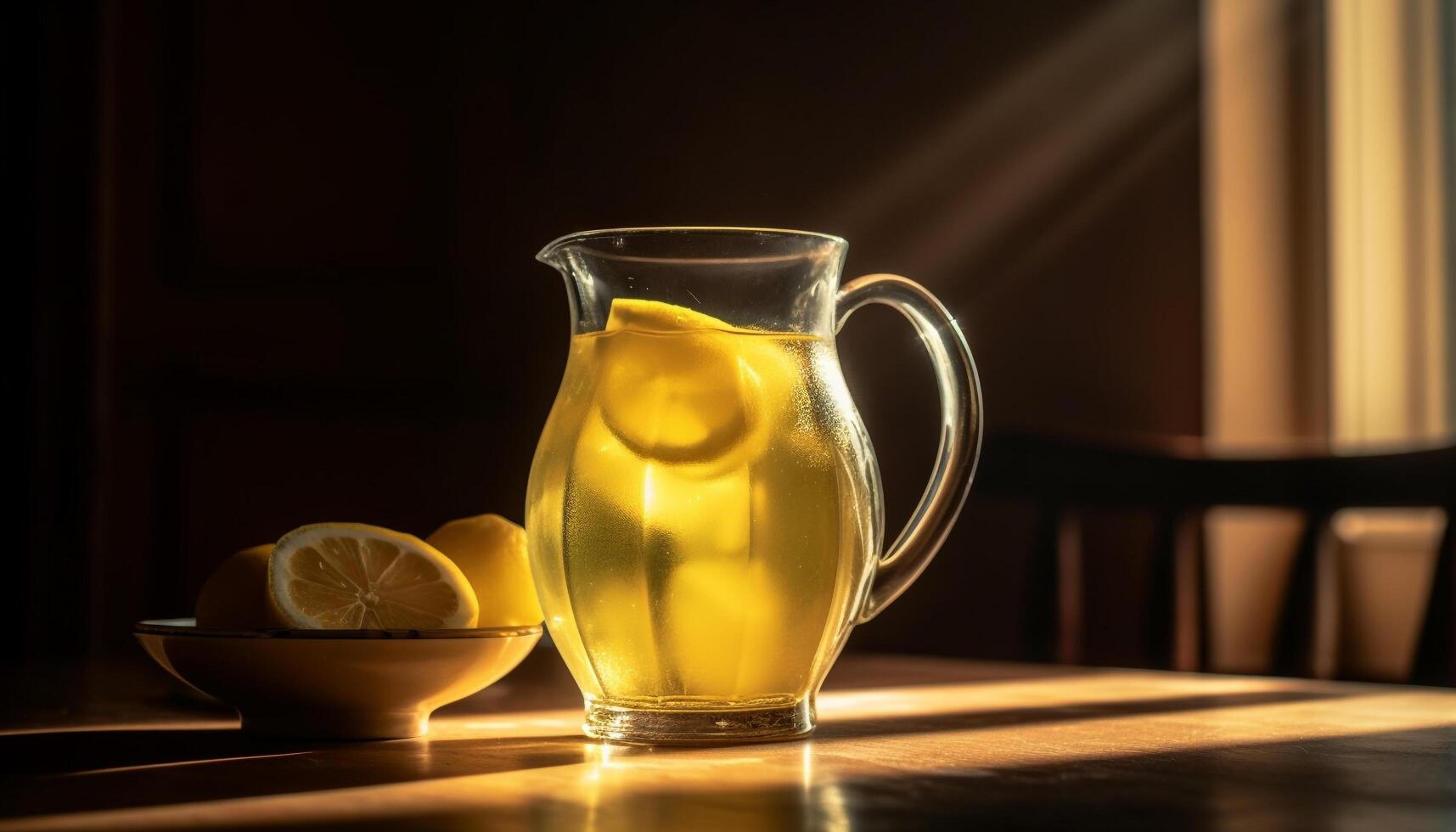 gezond limonade Aan houten tafel met ijs gegenereerd door ai foto