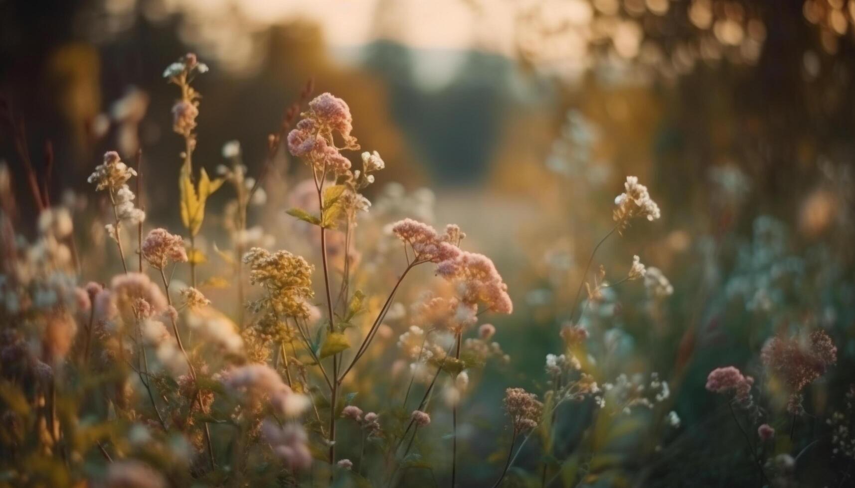 levendig wilde bloemen bloeien in vredig weide landschap gegenereerd door ai foto