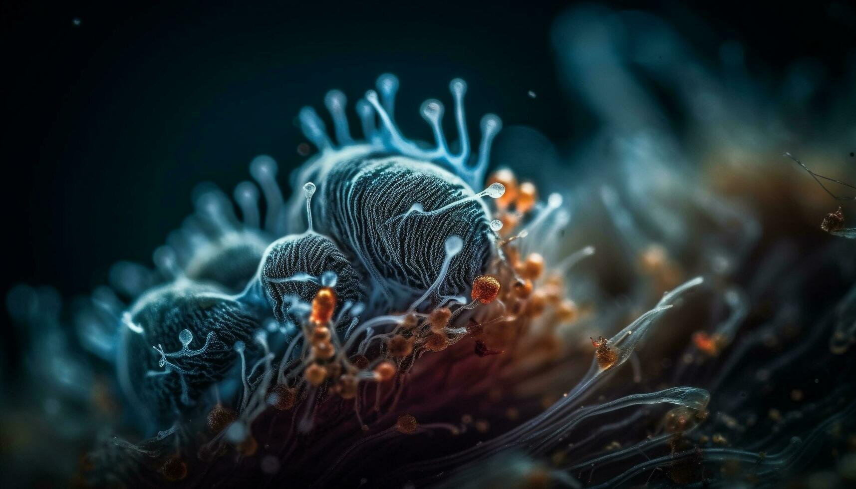 multi gekleurde tentakels zwaaien in blauw zout water afgrond gegenereerd door ai foto
