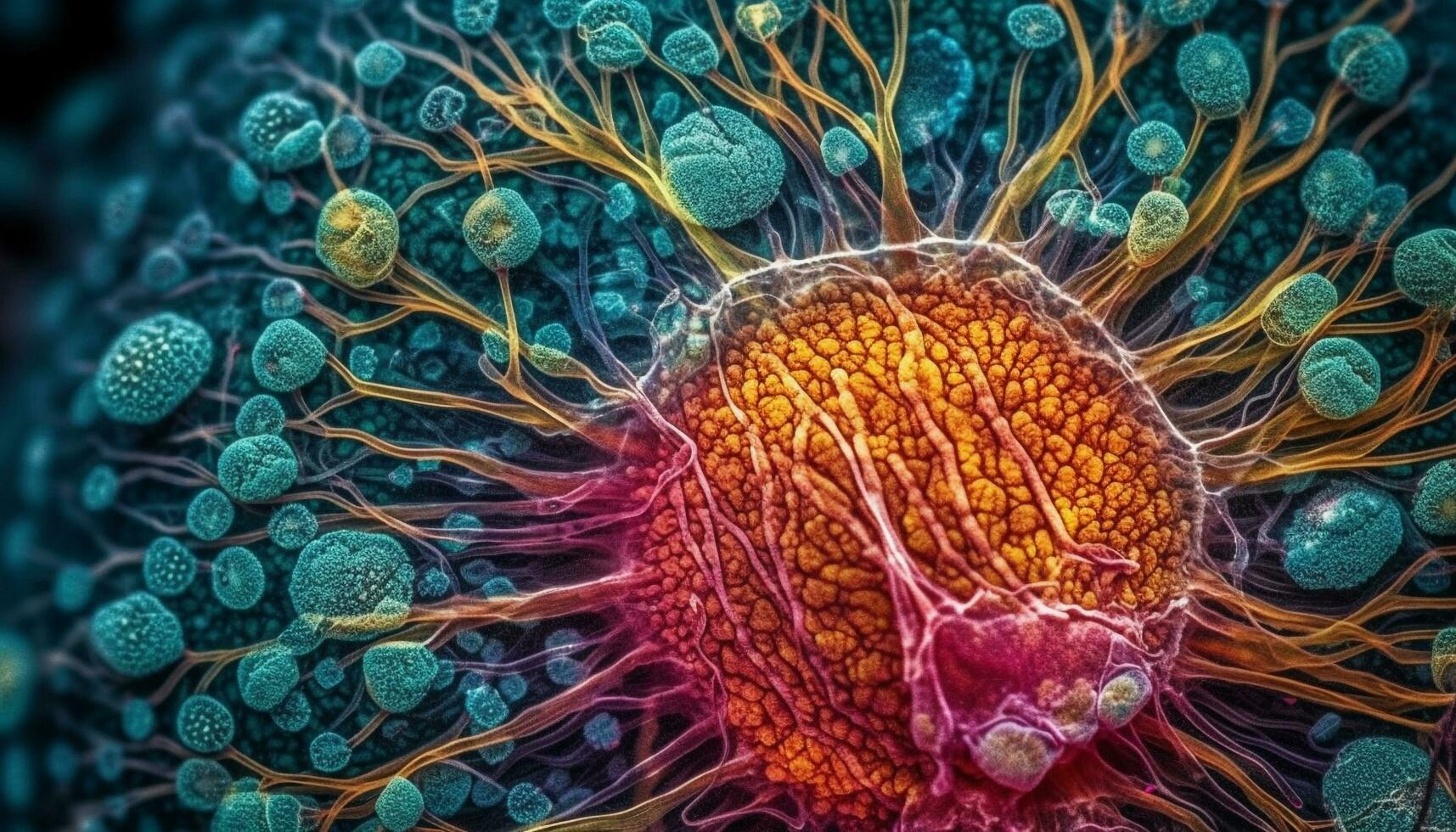 uitvergroot menselijk dikke darm onthult kankerachtig tumor groei gegenereerd door ai foto