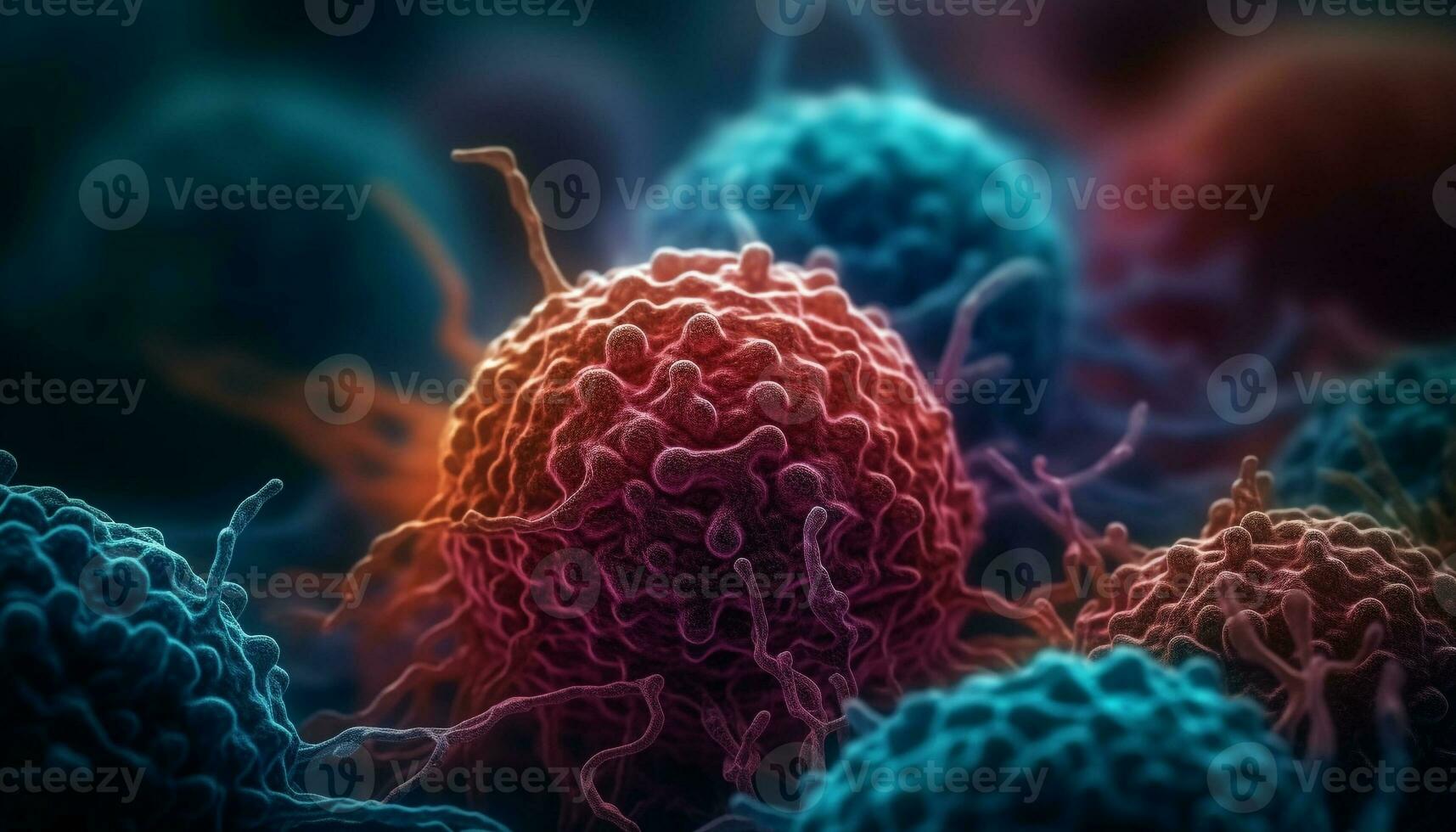 uitvergroot kanker cel onthult moleculair structuur afwijking gegenereerd door ai foto