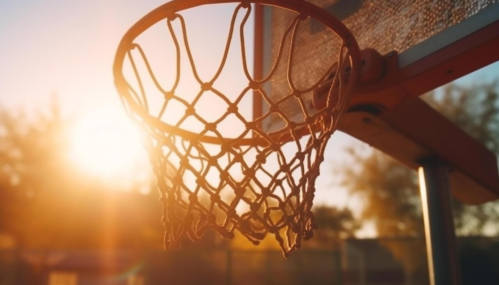 atleet scoort winnend dichtslaan dunk Bij schemer gegenereerd door ai foto