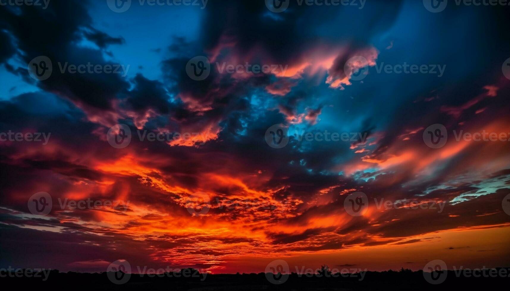 levendig zonsondergang lucht, silhouetten tegen Purper horizon gegenereerd door ai foto