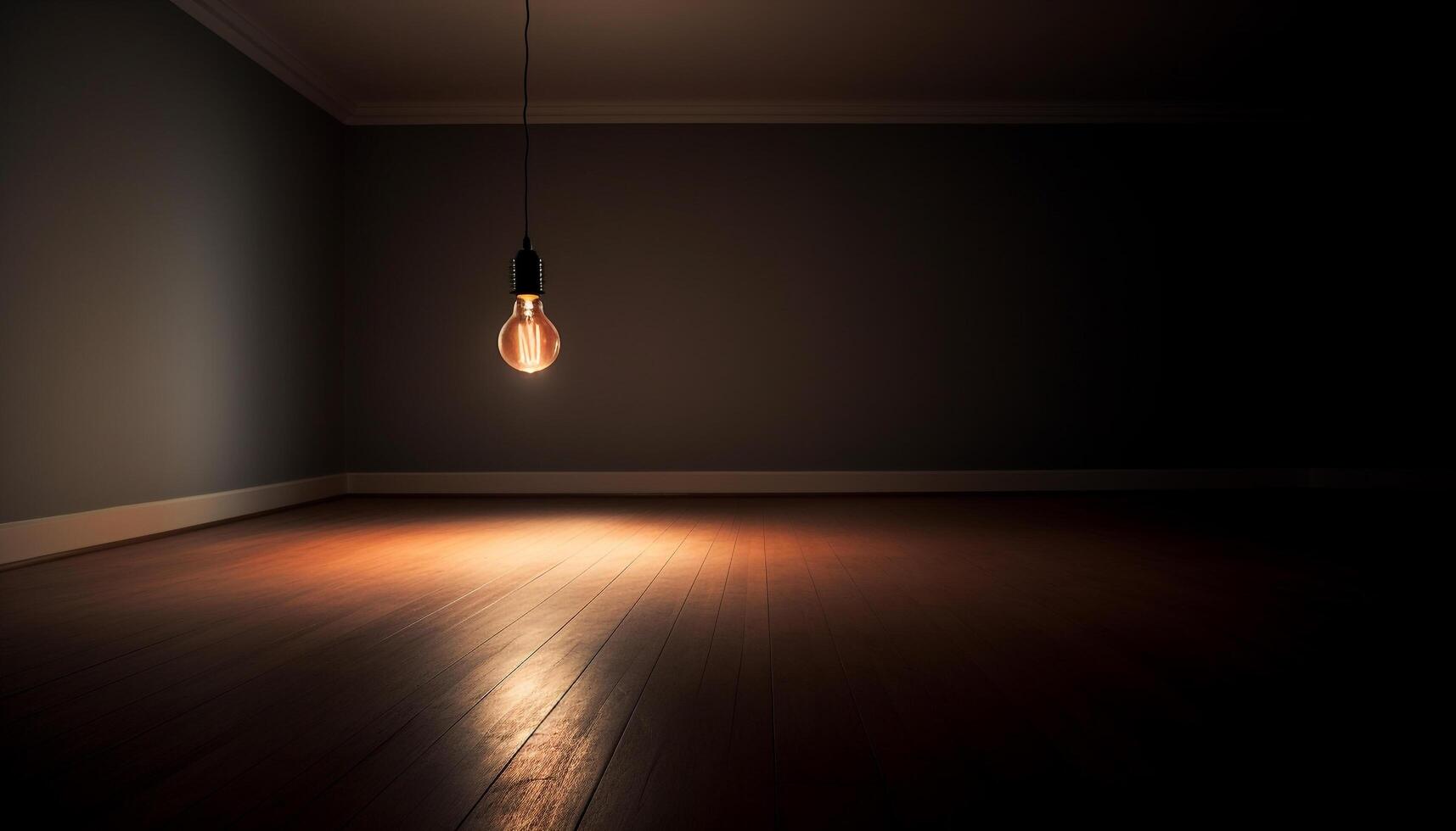 modern elektrisch lamp verlicht leeg huiselijk kamer met hardhout vloeren gegenereerd door ai foto