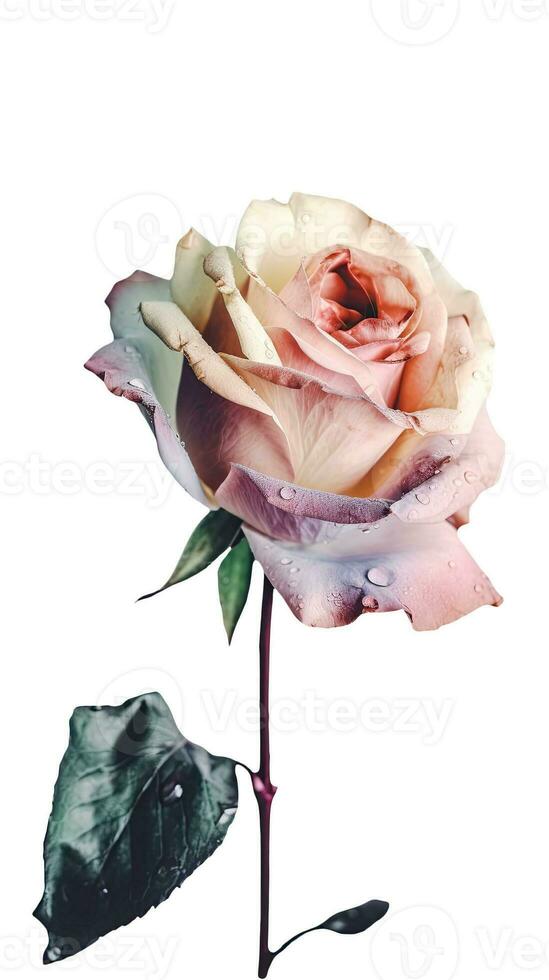 opvallend beeld water druppels van roos bloem stang. generatief ai. foto