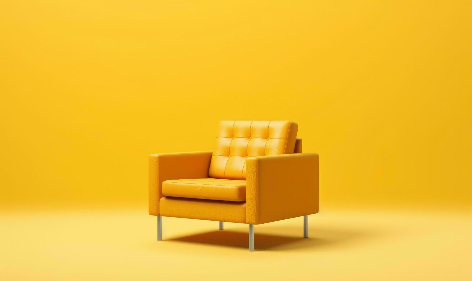 single fauteuil geïsoleerd Aan geel achtergrond met kopiëren ruimte foto
