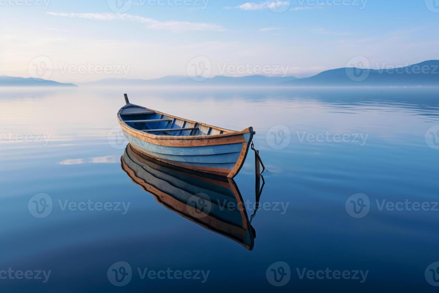 klein boot Aan een kalmte meer, landschap fotografie. ai generatief foto