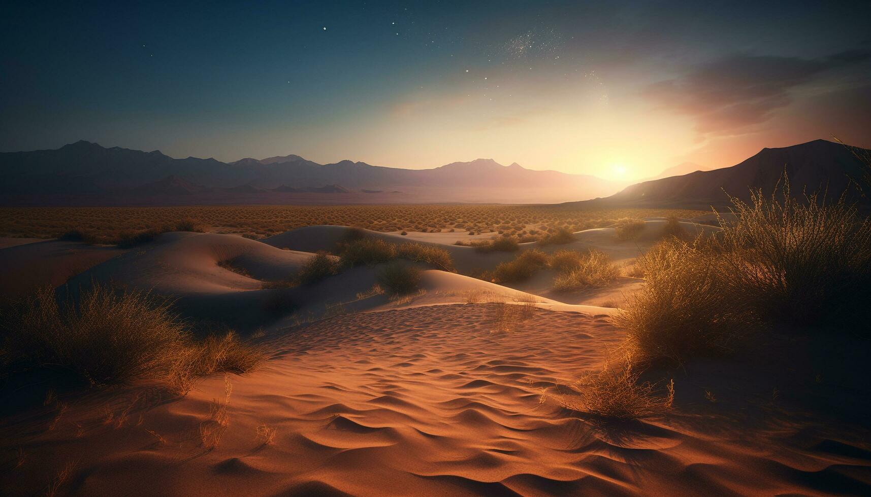 zonsopkomst over- majestueus berg bereik, rustig tafereel gegenereerd door ai foto