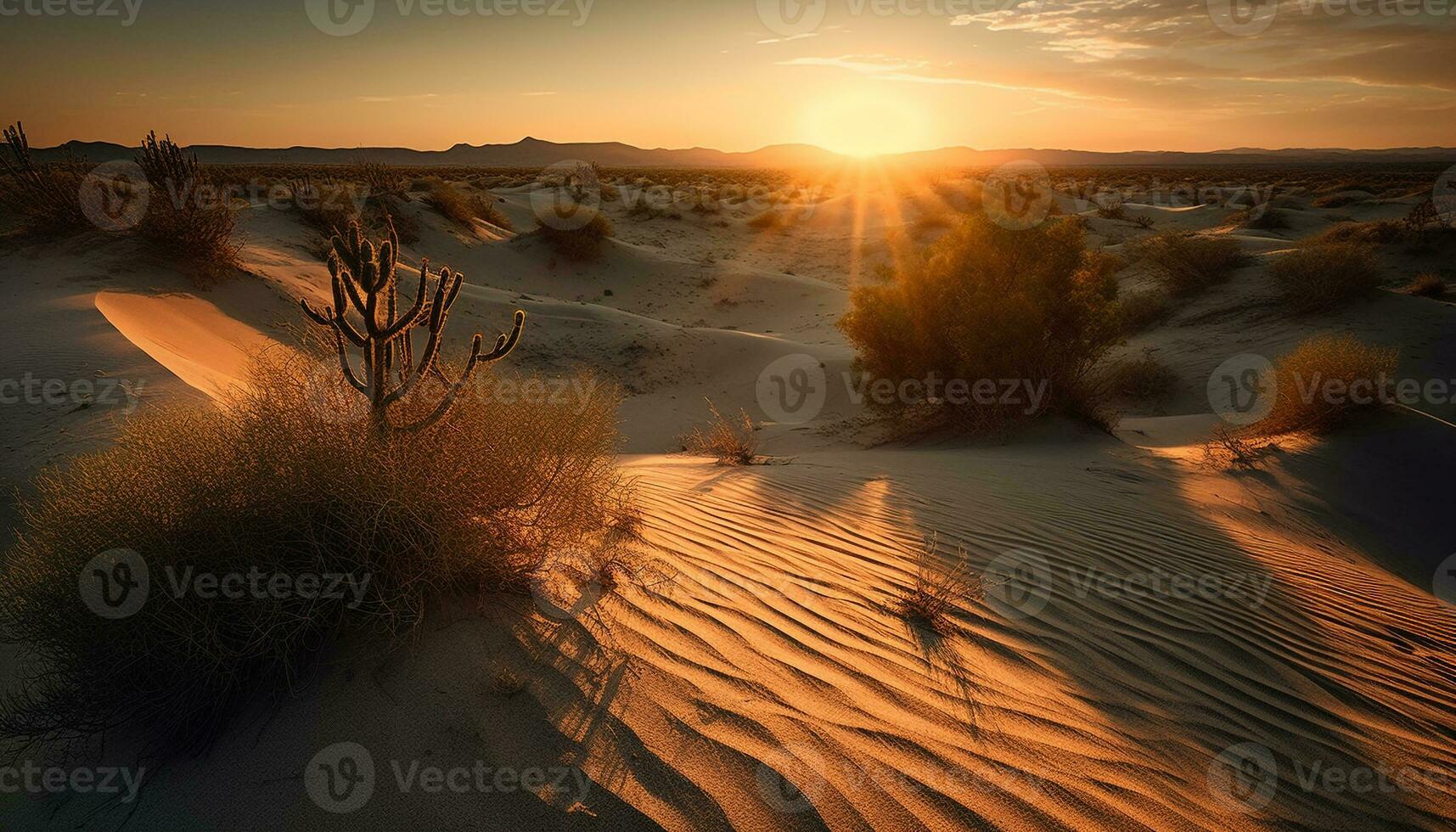 zonsopkomst over- majestueus zand duinen in Afrika gegenereerd door ai foto