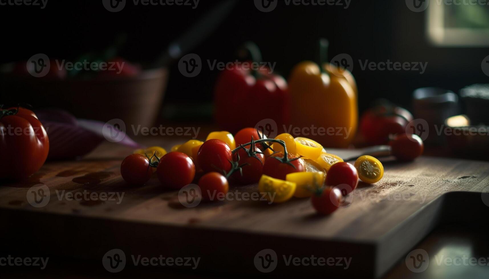 vers biologisch salade met rijp erfstuk tomaten gegenereerd door ai foto