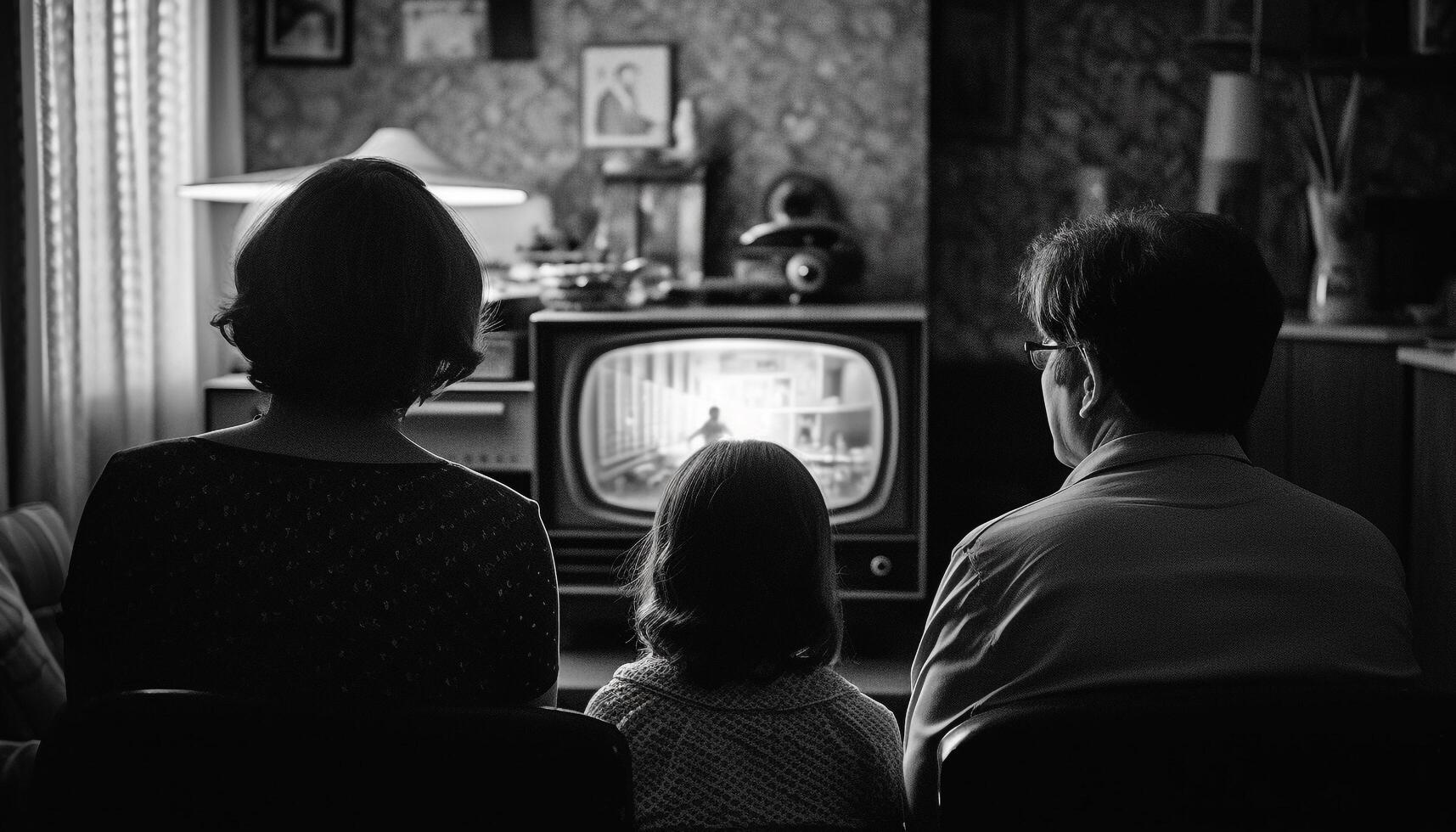 familie bonding over- TV, aan het leren en liefde gegenereerd door ai foto