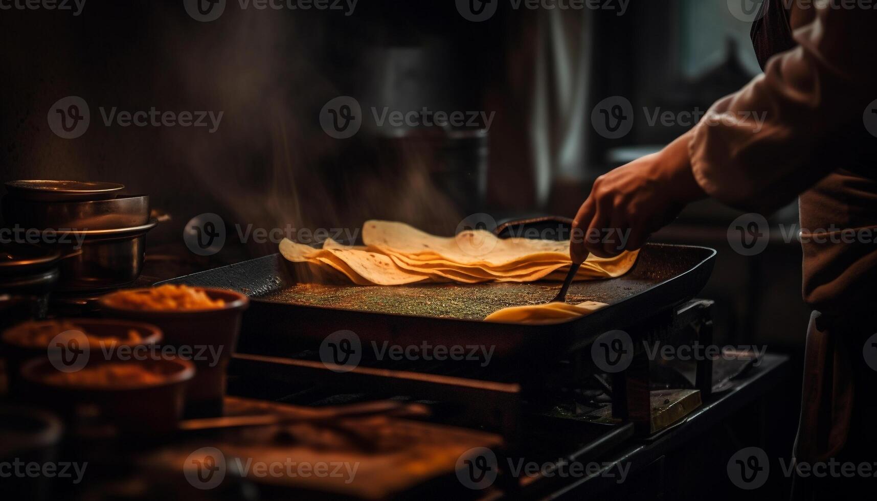 chef hand- ambachten rustiek brood Aan fornuis gegenereerd door ai foto