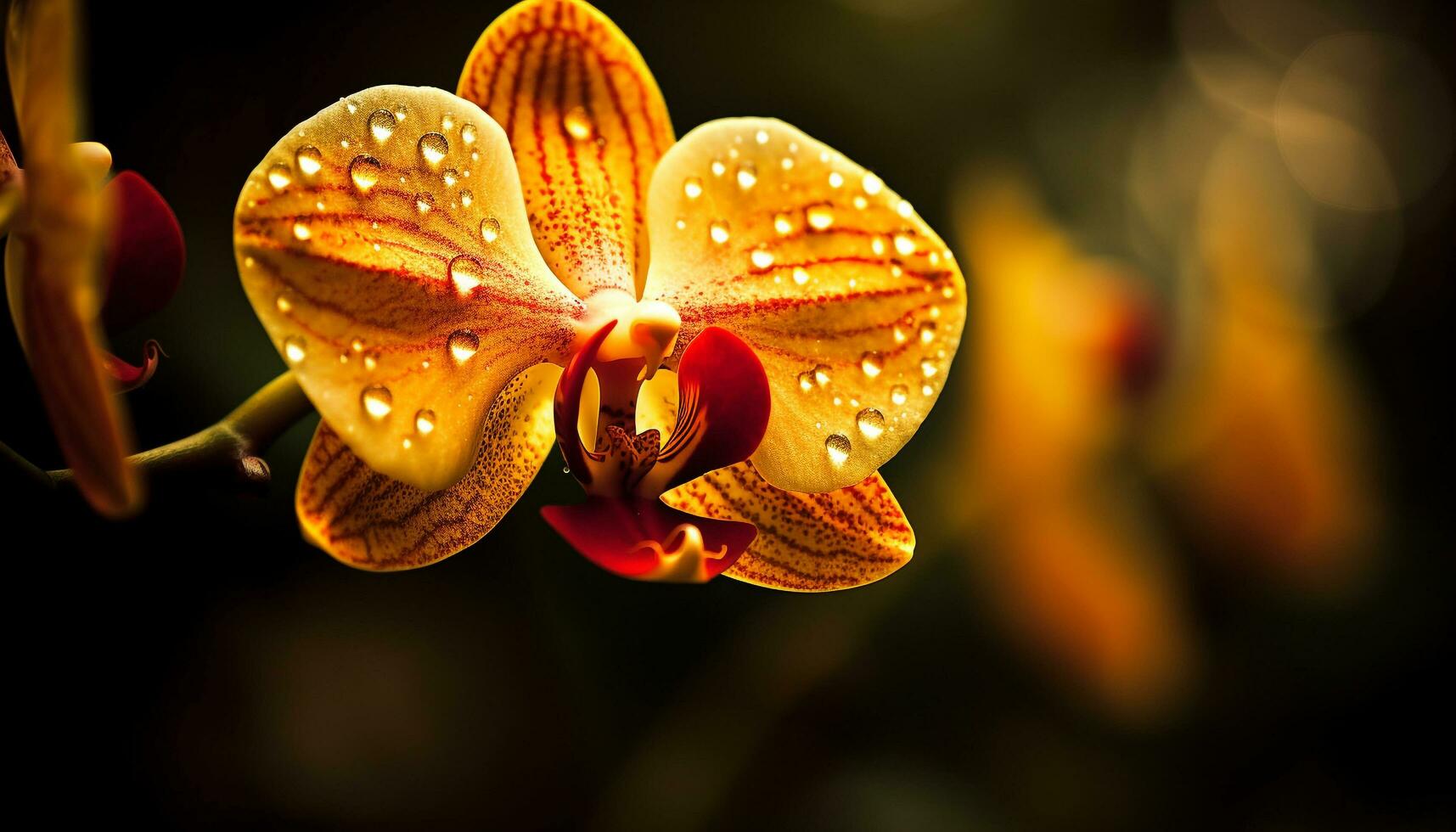 een nat mot orchidee bloemblad met dauw gegenereerd door ai foto