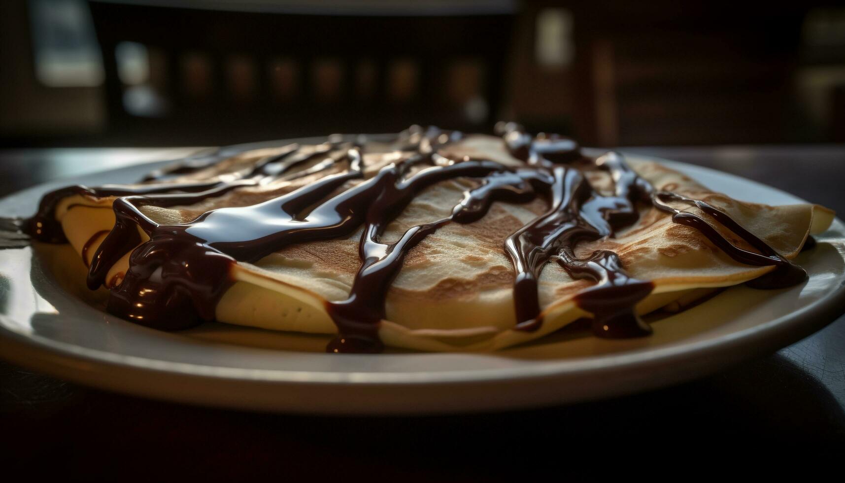 stack van eigengemaakt pannekoeken met chocola saus gegenereerd door ai foto