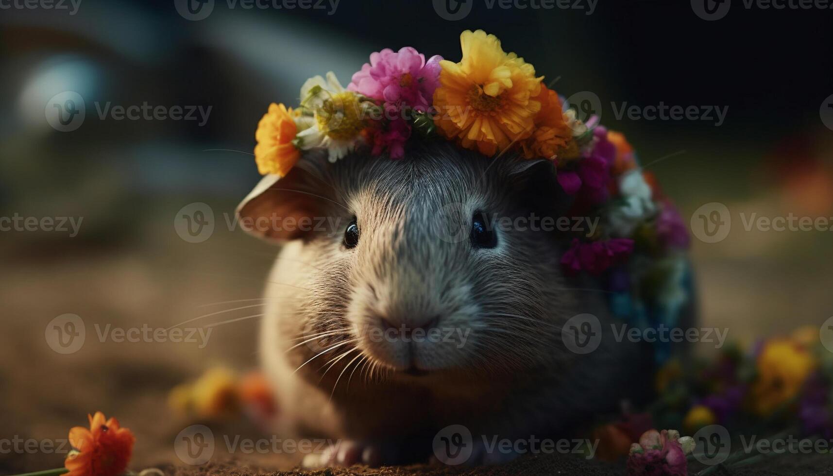 pluizig geel baby konijn zittend in groen weide met madeliefje gegenereerd door ai foto