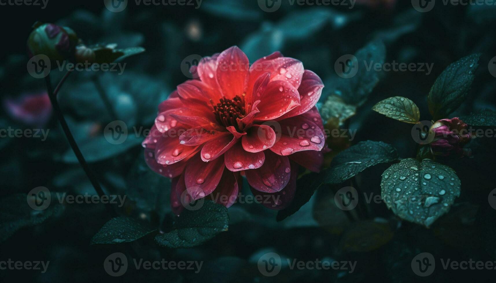 levendig hortensia bloesem in nat weide, focus Aan voorgrond gegenereerd door ai foto