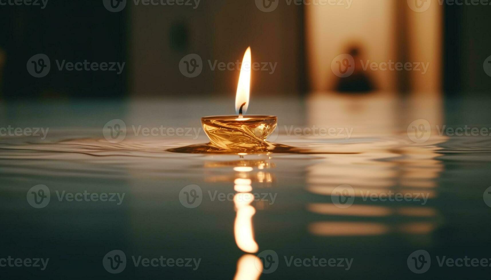 kaarslicht gloeiend in rustig tafereel, symbool van geestelijkheid en reflectie gegenereerd door ai foto